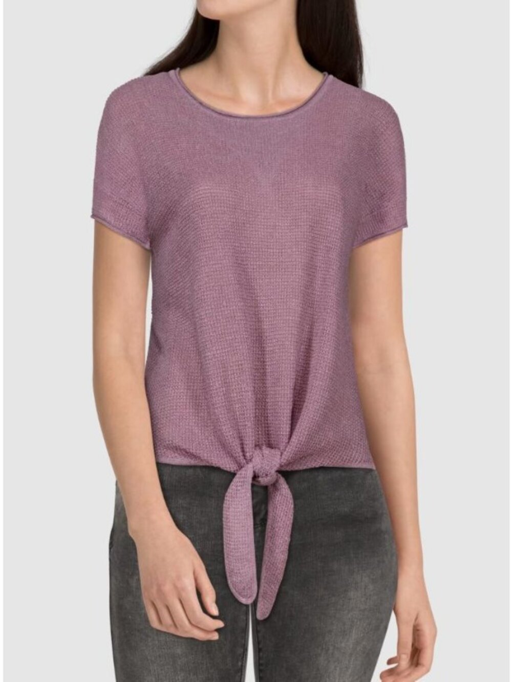 Bob Timberlake Sweater Top XL Linen Blend Tie Front Short Sleeve Purple